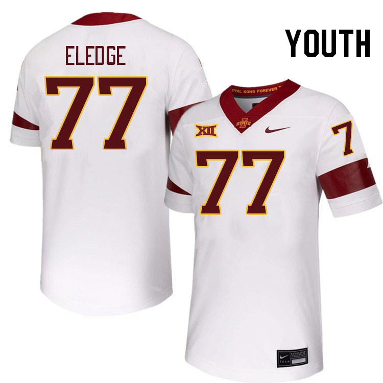 Youth #77 Easton Eledge Iowa State Cyclones College Football Jerseys Stitched-White